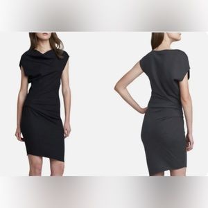 Helmut Lang Black Wool Sleeveless Ruched Dress Size Small